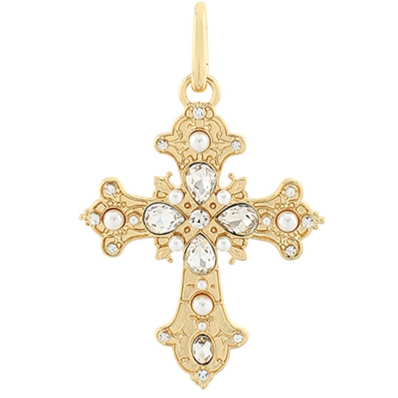 Pave Pearl Baroque Cross Charm - Picture 1 of 1